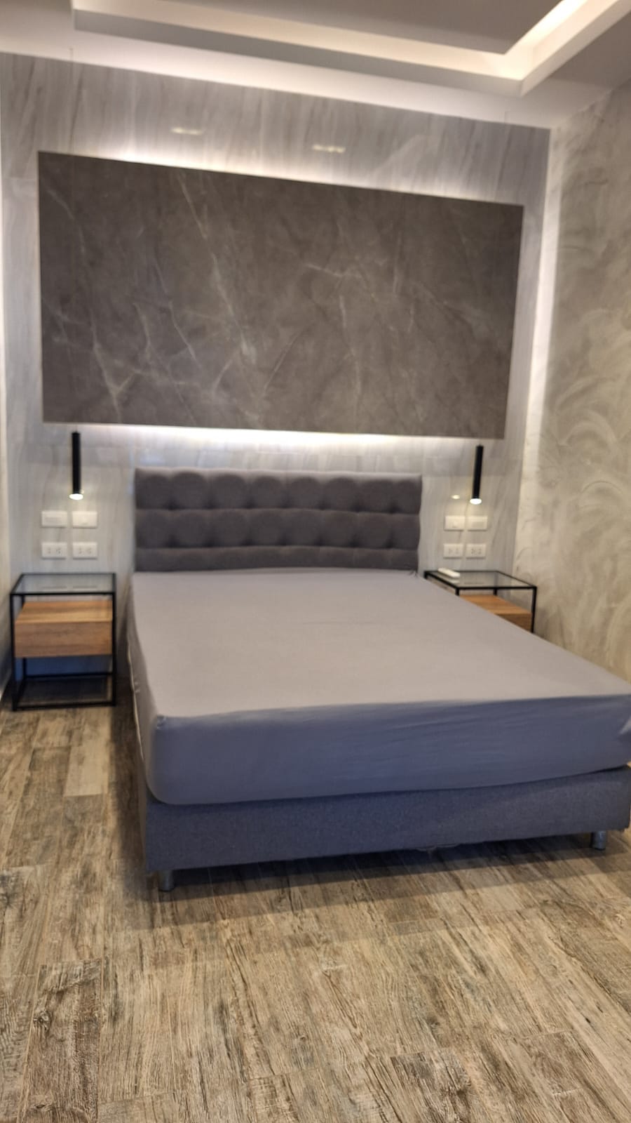 Bedroom 2 — grey marble, LED lighting